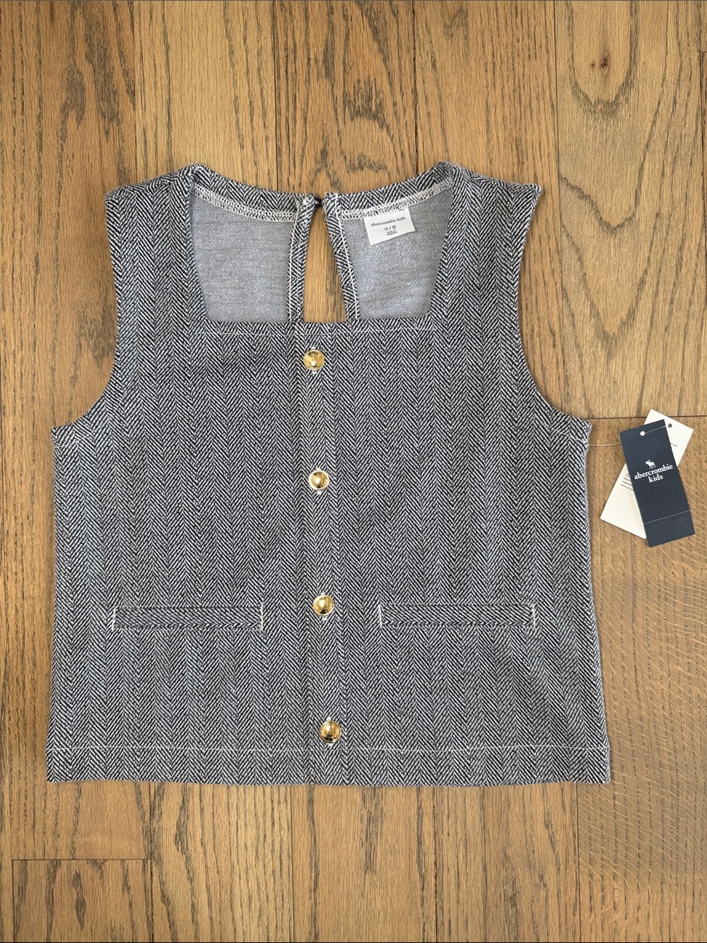 Abercrombie Kids Girls Grey Herringbone Gold Button-Front Vest Size 11/12